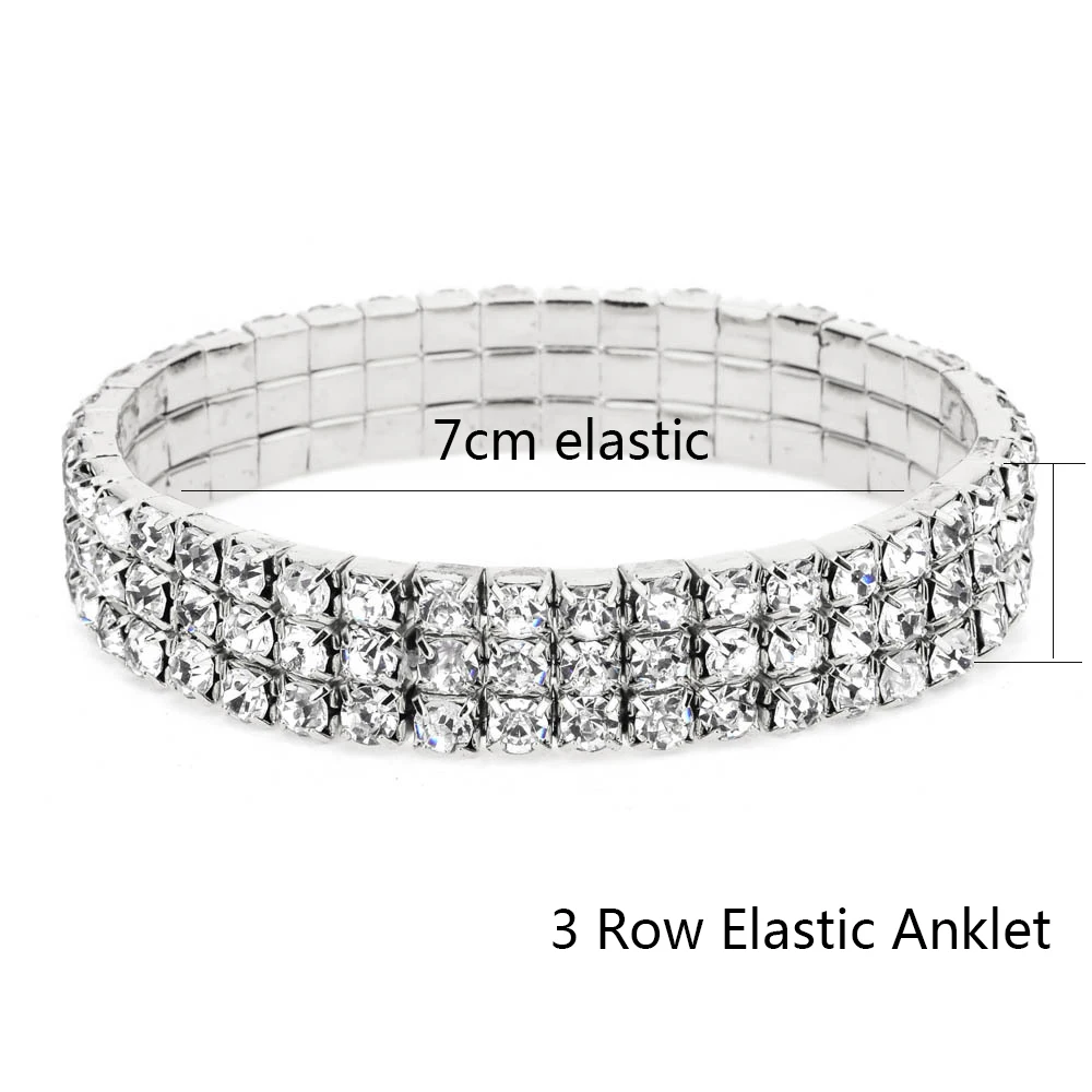 Silver Color Full Rhinestone Elastic Anklets for Women