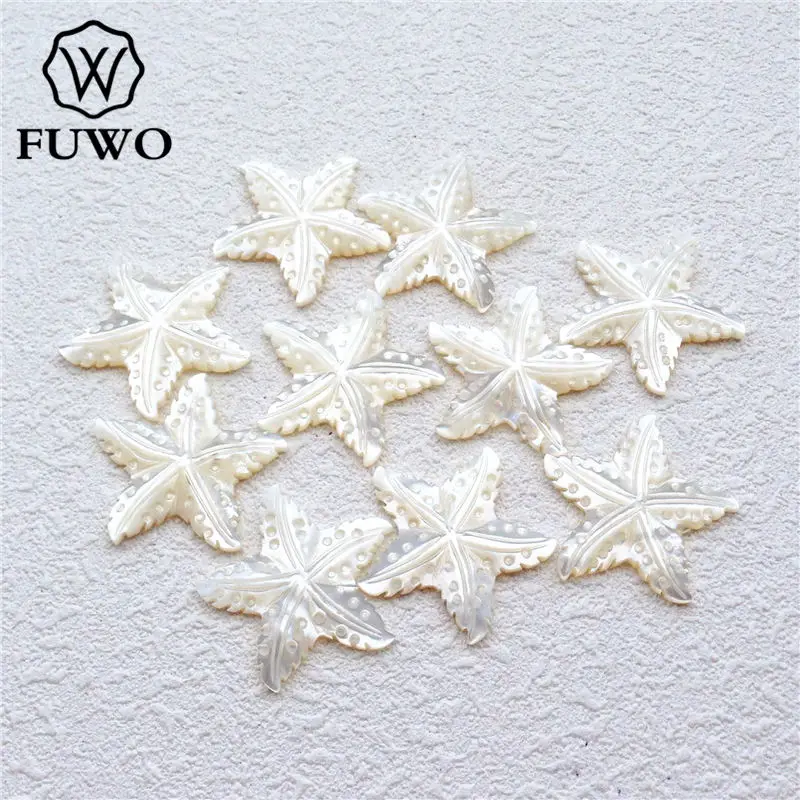 FUWO Wholesale Carved Star Shell Beads Findings Natural Mother of Pearl Shell Charm Jewelry Accessories Supply S009 26mm