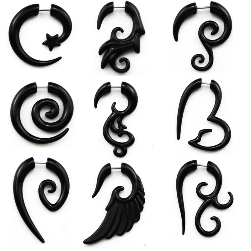 Showlove-2pcs Akrylowy fałszywy oszust Twist Spiral Ear Taper Gauges Expander Kolczyk wtyczka Biżuteria do przekłuwania ciała
