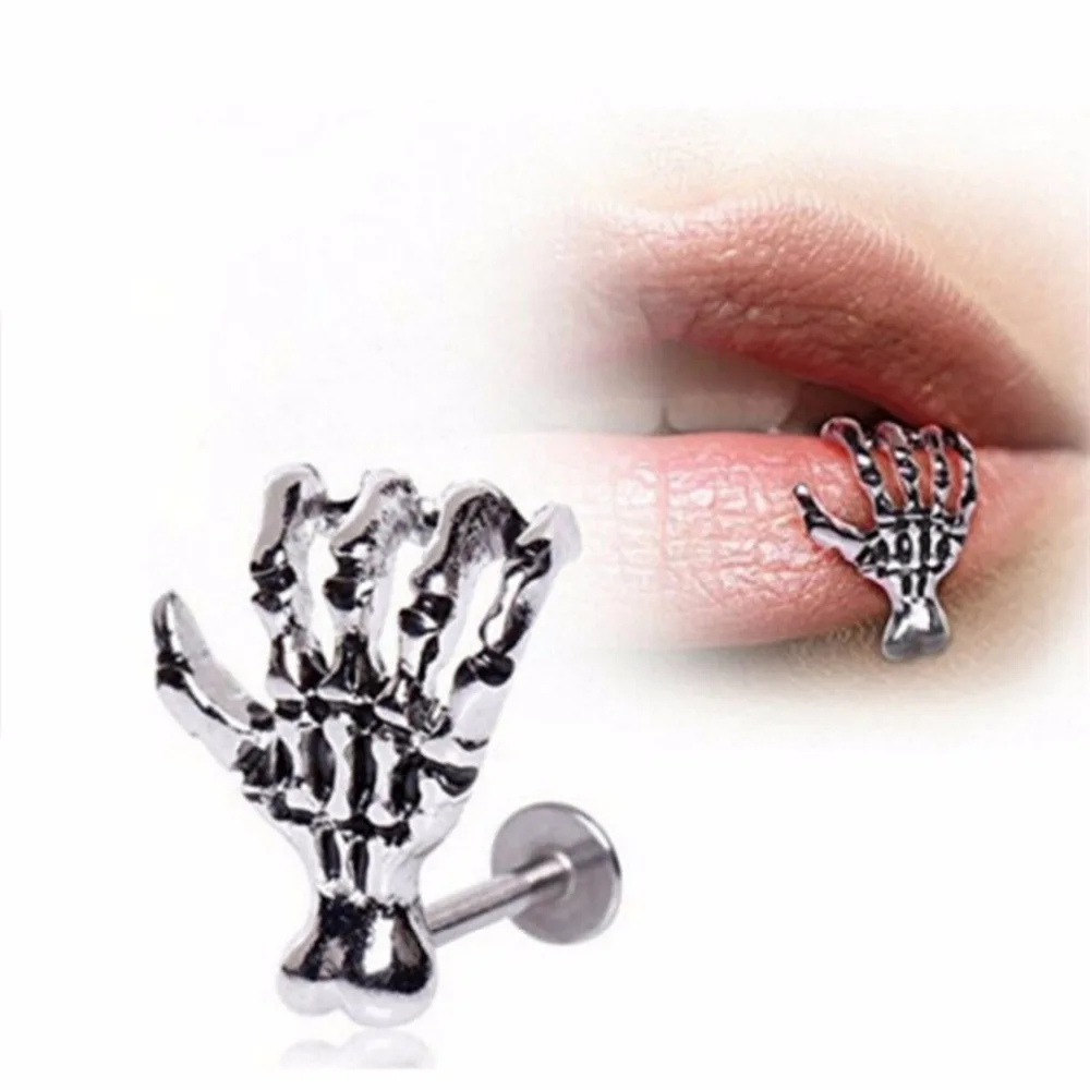 Hot Unique 16G Skull Hand Lip Piercing Jewelry Punk Labret Piercing kylie lip Pising Hot 16G Tunnel Piercing Christmas Gift