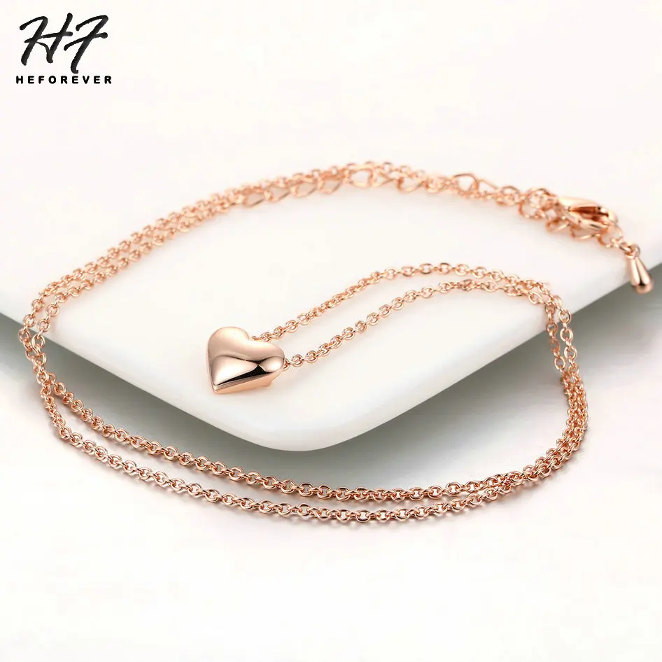 High-end Quality Romantic Heart Shaped Pendant Necklace for Women Rose White Gold Color Chain Fashion Jewelry Xmas Gift N099