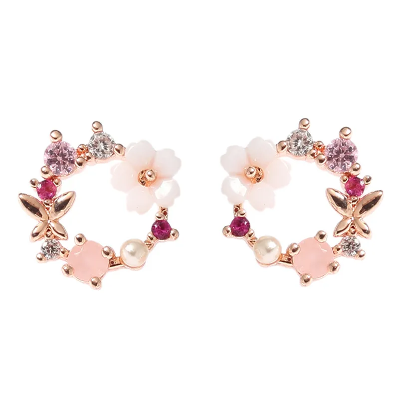 JIOFREE Elegant Korean Rhinestone Flower small Round Circle Clip Earrings Charm Pearl Wedding Party Jewelry Pendientes For Women