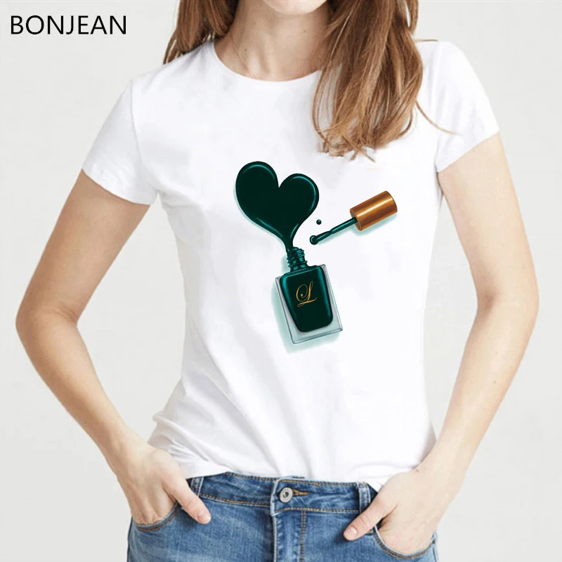 Nail Polish T Shirt Women White Watercolor Printed Tshirt Femme Harajuku Shirt Tumblr Clothes Female T-Shirt Summer Tops