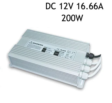 

12V 16.66A 200W Waterproof IP67 Switch Switching Power Supply Driver for LED Strip AC220-240V To DC12V Transformer