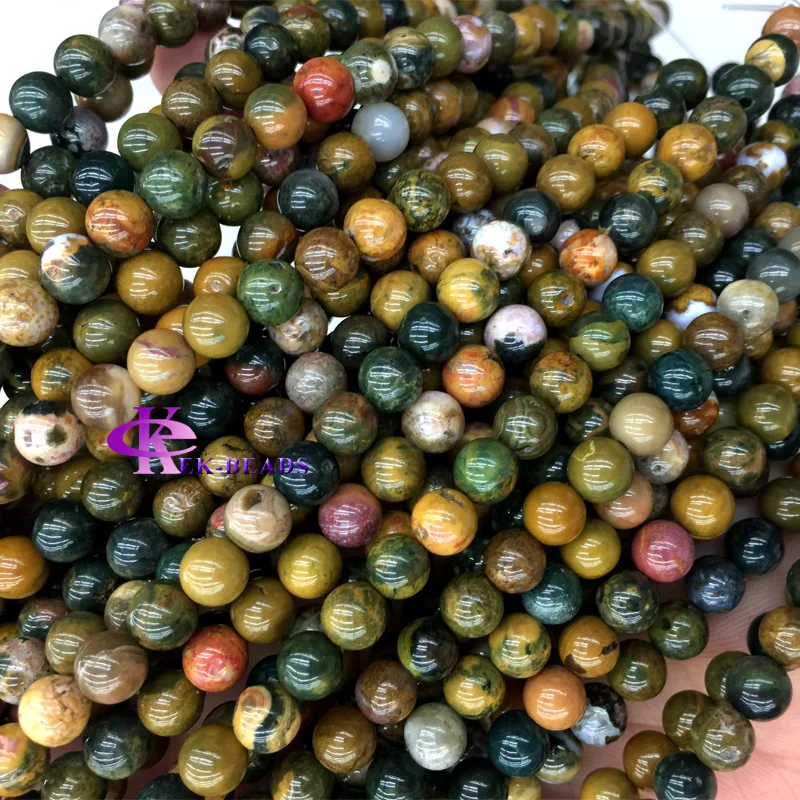 Genuine Yellow Green Rainbow Ocean Jasper Round Loose Stone Beads 4-12mm Fit Jewelry DIY Necklaces or Bracelets 15\