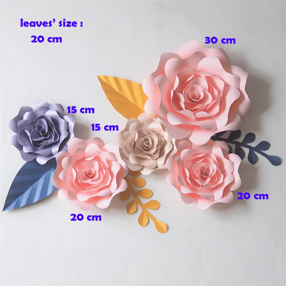 DIY Giant Paper Flowers Backdrop Flores Artificiales 5PCS+Artificial Leaves 4PCS Wedding & Party Deco Home Decoration Video