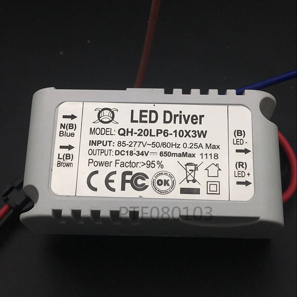 1pcs By TUV-CE Box 20W AC85-277V LED Driver 6-10Cx3W 600mA DC18-34V Constant Current LED Power For Ceiling Lamp