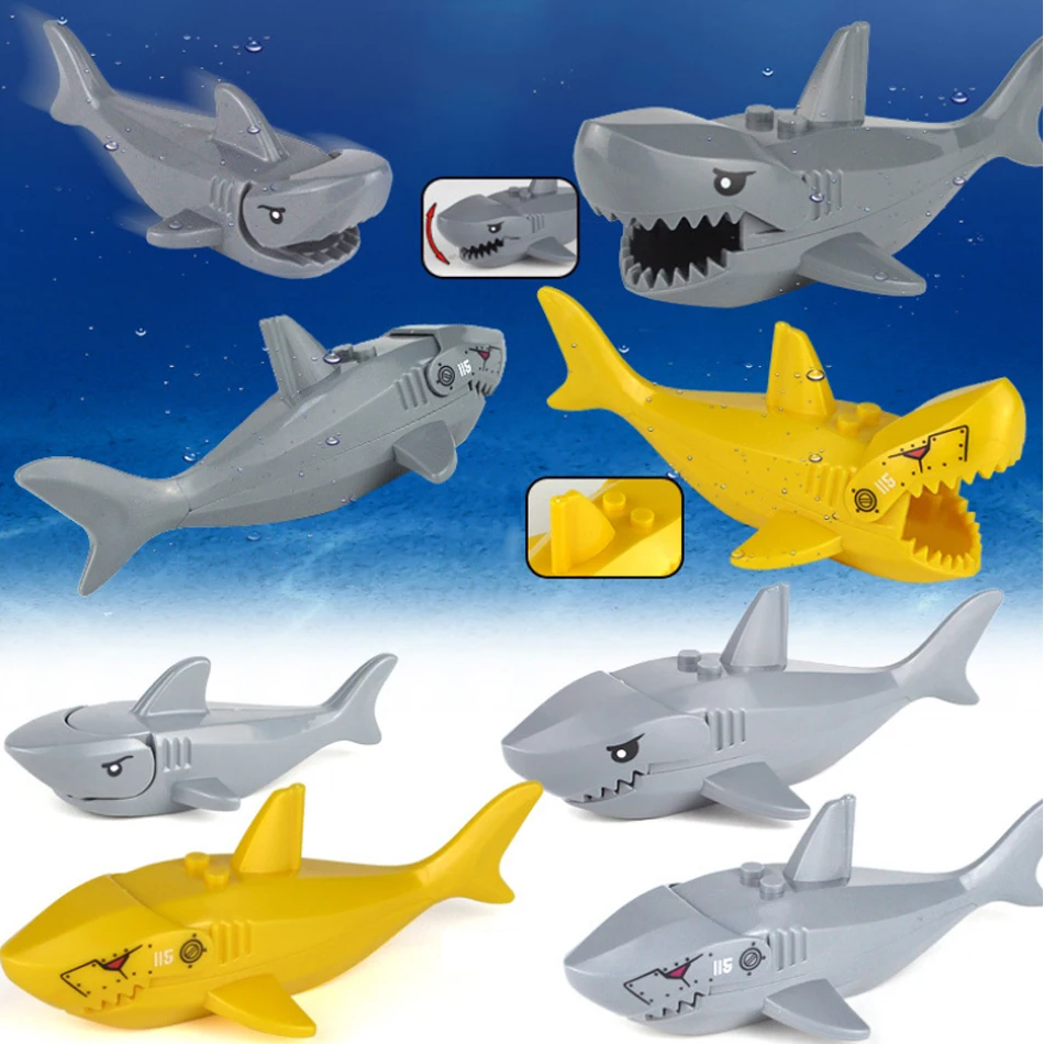 2 PCS/lot Ghost Zombie Shark Crocodile DIY City Marine Life Action Figures Building Blocks Compatible Animals Kids Toys