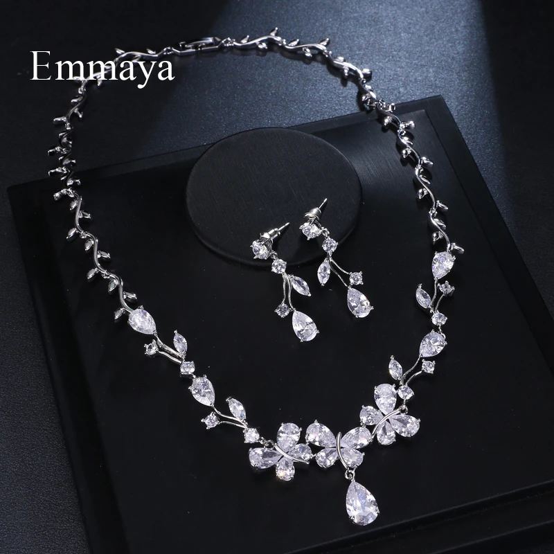 Emmaya Shining Pendant Crystal Cubic Zircon Fashion Earrings Necklace jewelry Set For Women Girls Wedding Party Charm Gifts