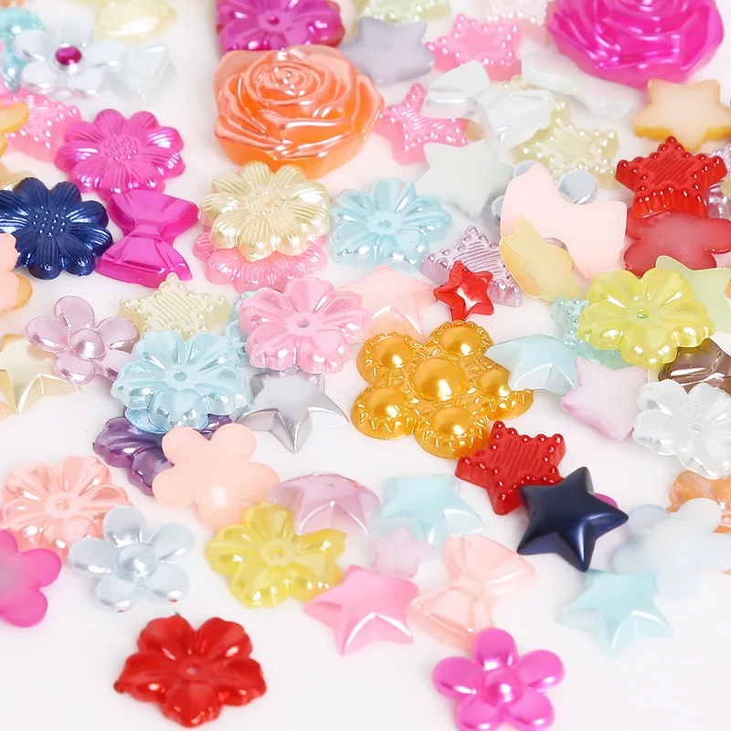 20-200Pcs/lot Random Mixed Imitation Pearl Star Bow Flower Beads flatback cabochon DIY Jewelry Scrapbooking Craft