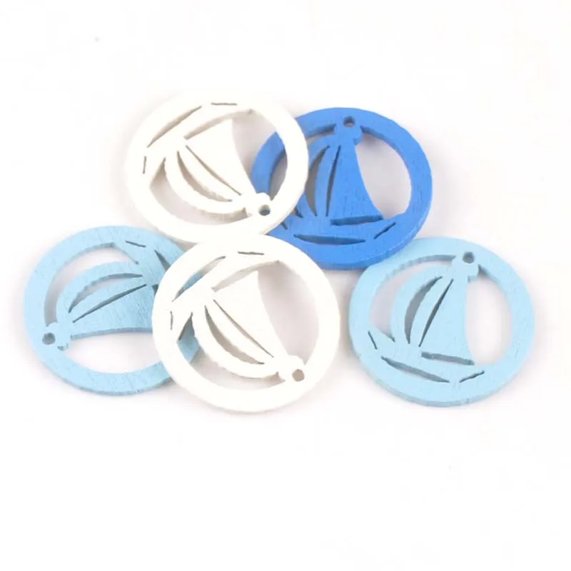 50pcs anchor/ship/rudder pattern Blue wood pendant Scrapbooking Carft for Home Drop Hanging decoration diy 20-35mm MT1969