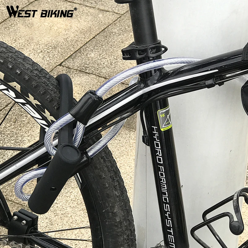 WEST BIKING Safety Bike U Lock Steel MTB Road Bike Bicycle Cable Lock Anti-theft Heavy Duty Lock Set Cycling U-lock with Cable