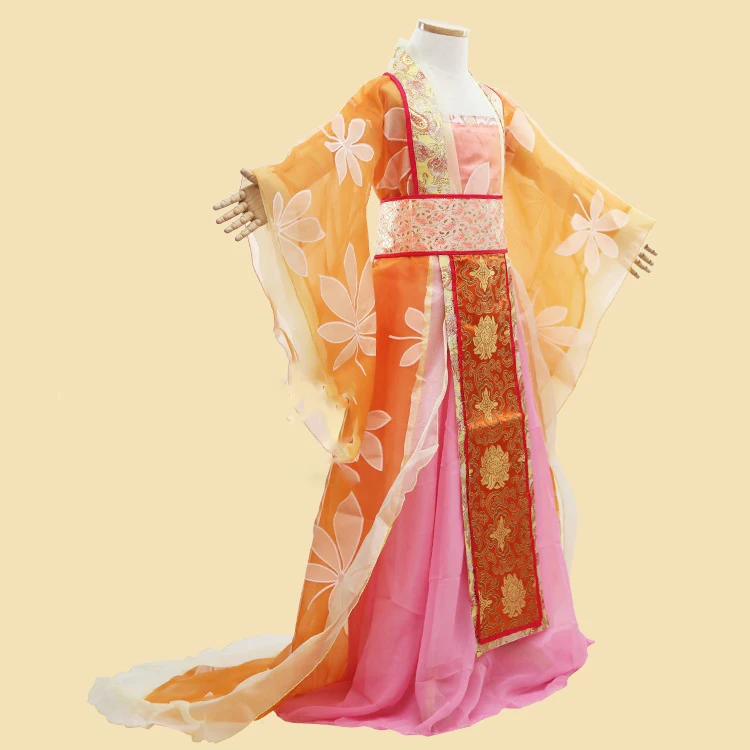 Costume de danse pour petite fille Orange, princesse Hanfu de la dynastie Tang, pour spectacle sur scène, pour la journée des enfants