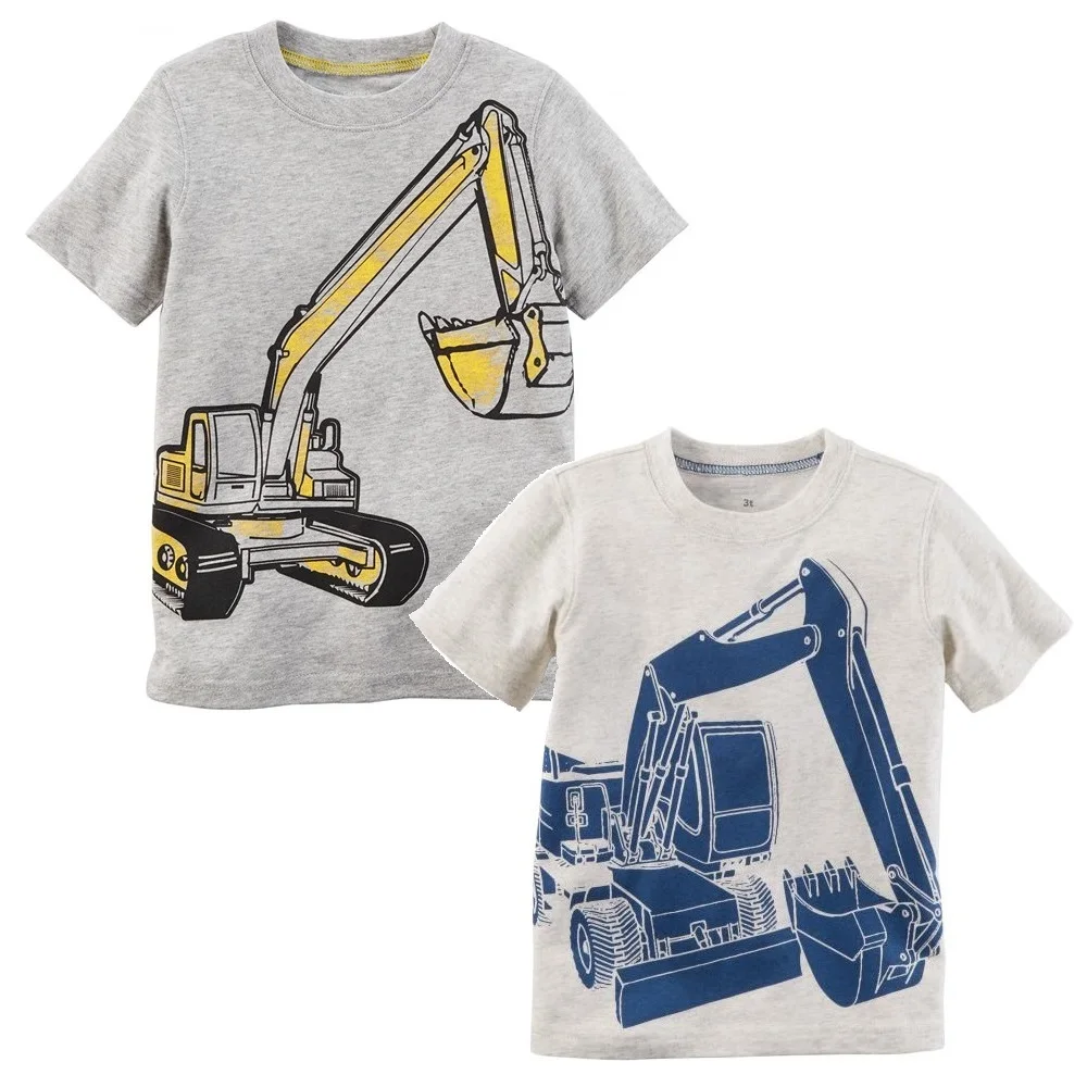 Digger Baby Boy T-Shirts Cartoon Children Tee Shirts Newborn T Shirt Summer Short Sleeve Bebe Top 100% Cotton 6 9 12 18 24 Month