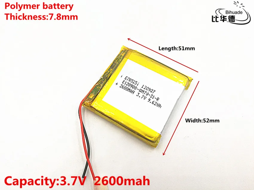 Good Qulity 3.7V,2600mAH,785251 Polymer lithium ion / Li-ion battery for TOY,POWER BANK,GPS,mp3,mp4