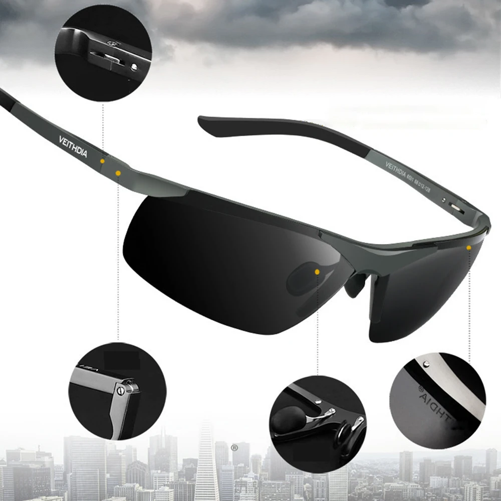 VEITHDIA Brand Designer Men\'s Sunglasses Outdoor Sports Fishing Aluminum Polarized UV400 Lens Sun Glasses Eyewear For Male 6501