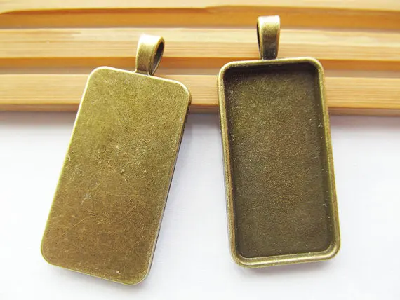 

5pcs 2 Colors Rectangle Frame Cameo Setting Tray Bezel Pendant Charm/Finding,fit 19mmx38mm Cabochon/Cameo,Big Bail