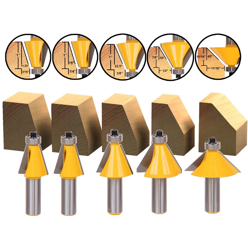 

5pcs/set Bit Chamfer Edge Forming Router Bit Set - 1/2" Shank