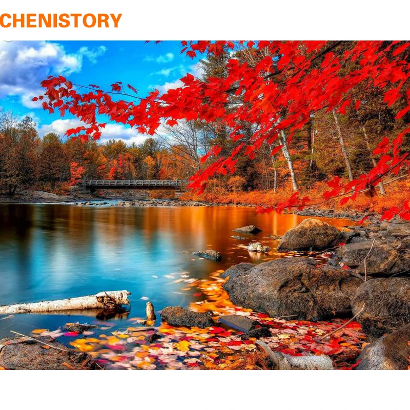 

Картина по номерам на холсте красный лес, пейзаж, красный лес