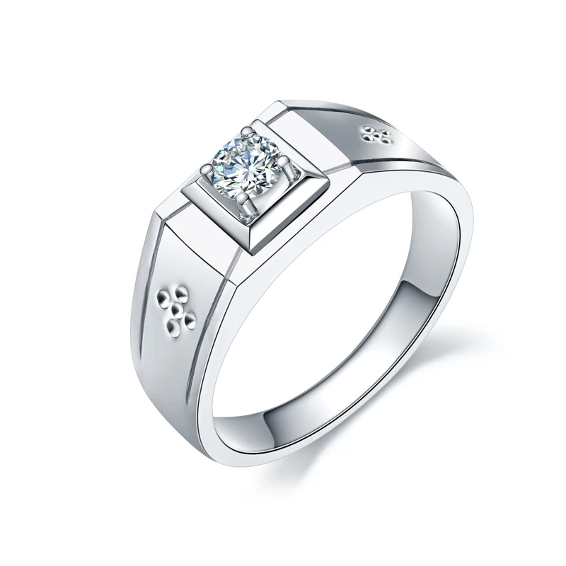 

ZHJIASHUN Luxurious Moissanite Ring 14k White Gold 0.8CT Round Cut Brillant Diamond Band For Men's Jewelry
