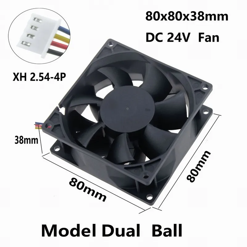 10 Pcs Gdstime 24V 80x80x38mm Radiator Ball Bearing PC DC Cooling Fan 80mm 4Pin Connector 8038 8cm Brushless Cooler Fan 24 Volt