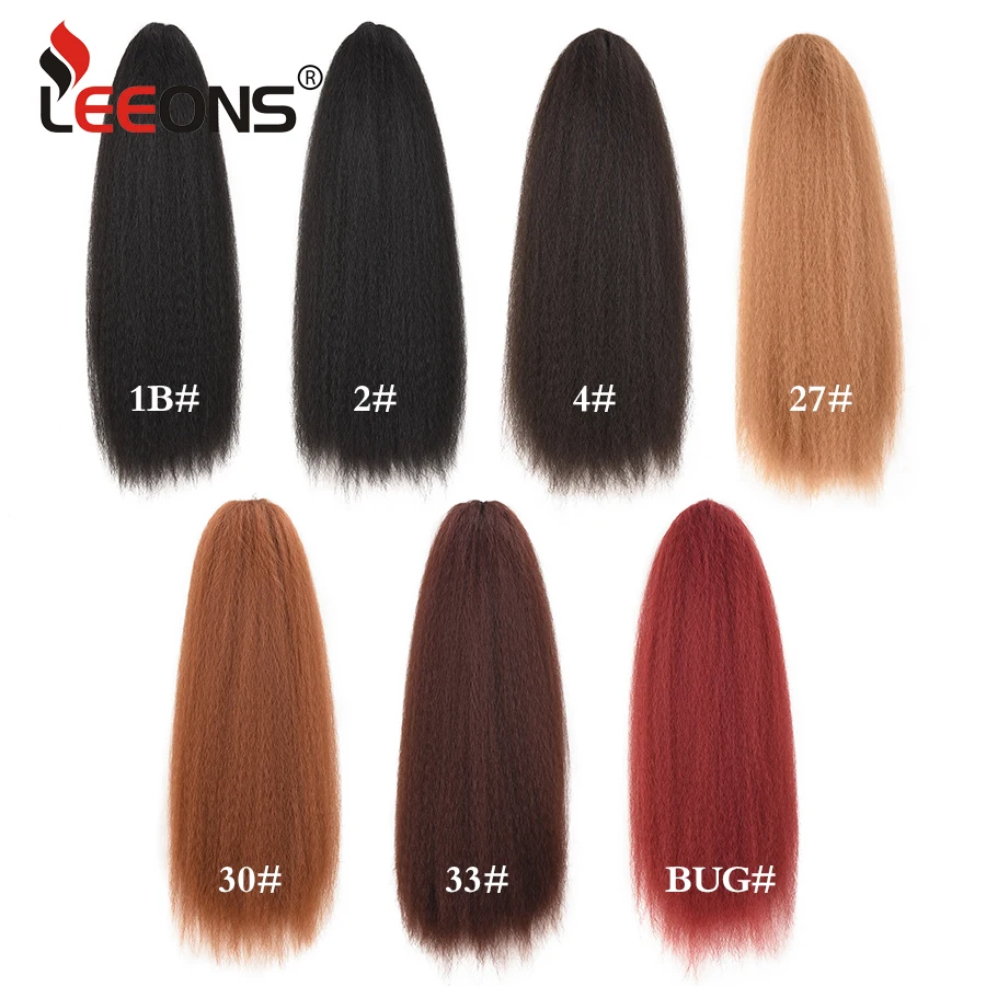 Leeons 22 Inch Drawstring Ponytail Hair Extension Clip Synthetic Afro Kinky Straight Ponytail Hairpieces With Elastic Band Comb