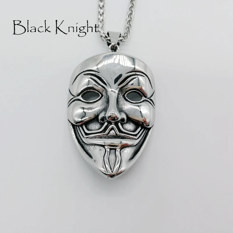 Black Knight Silver color V for Vendetta mask pendant necklace Stainless steel Moive fan V killer mask necklace BLKN0608