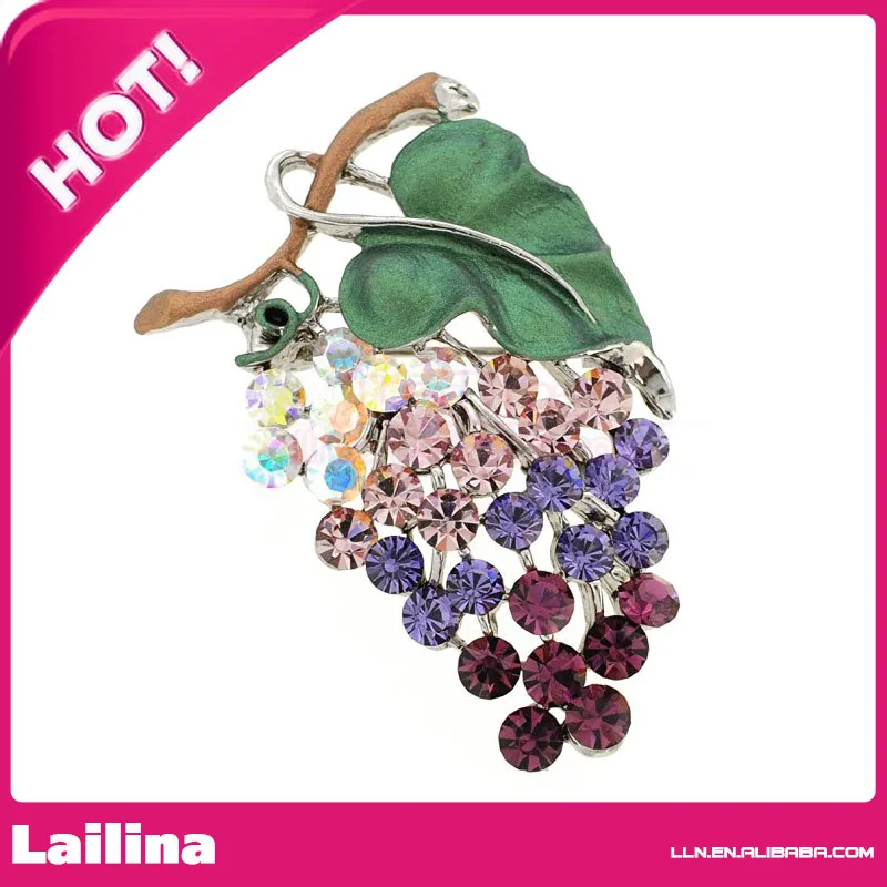 Free Shipping Purple Grape Fruit Crystal Brooch Pin