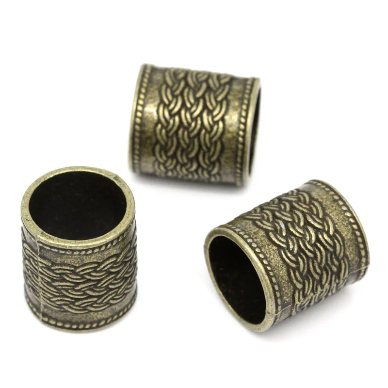 Doreen Box hot-  Spacer Beads Cylinder/Column Antique Bronze Twist Pattern Carved 13mm Dia Hole:Approx 10.5mm,20PCs (B26358)