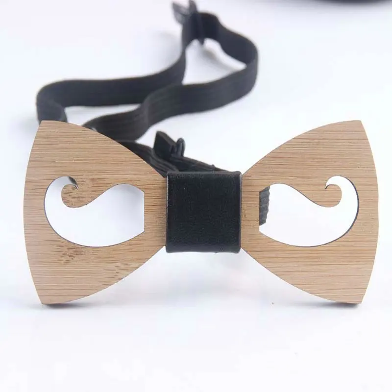 Elegant Men Wedding Party Hollow Out Carved Bamboo Wood Bowtie Children Necktie Elastic Band PU Wooden Bow Tie Cravat