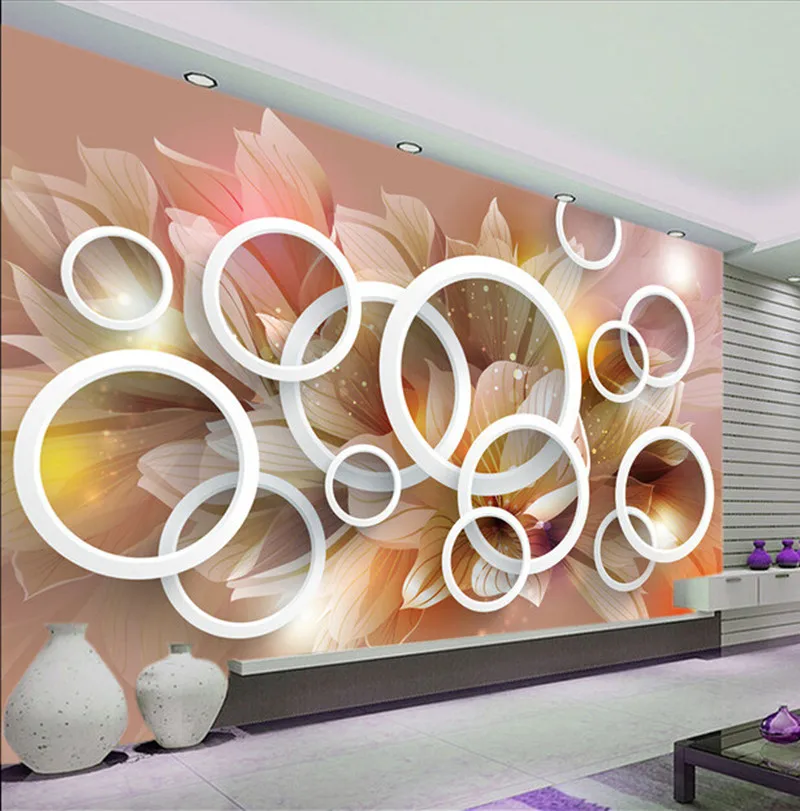 Custom murals, Europe type 3d circle pattern papel de parede,hotel restaurant coffee shop living room TV wall bedroom wallpaper