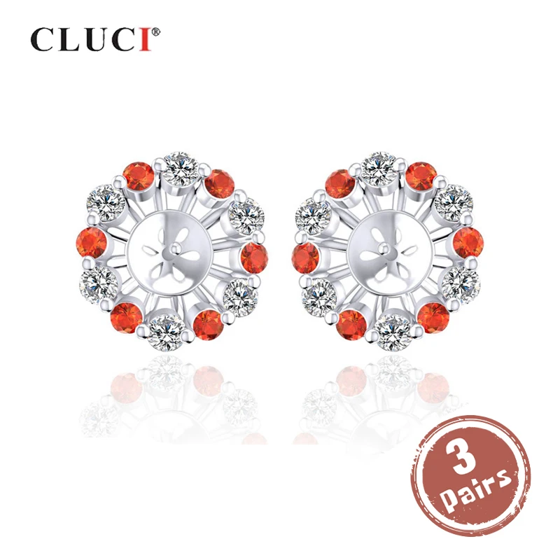 

CLUCI 3 pair wholesale 925 Sterling Silver Stud Earrings Pearl Earring Mounting Zircon Earrings for Women Silver 925 SE086SB