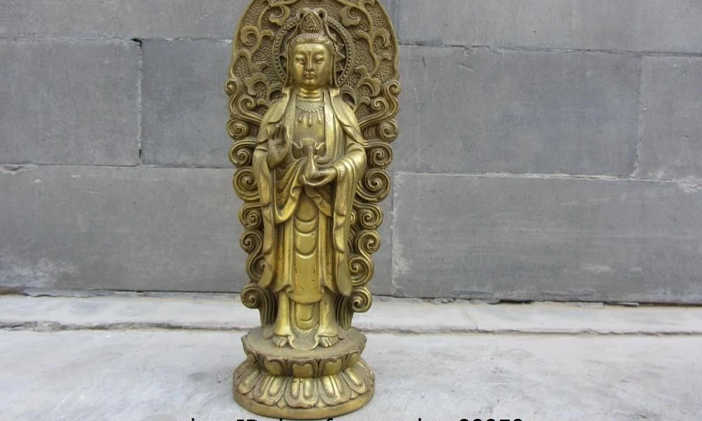 

China Buddhism Brass Copper Guan Yin Kwan-yin Boddhisattva Goddess Buddha Statue