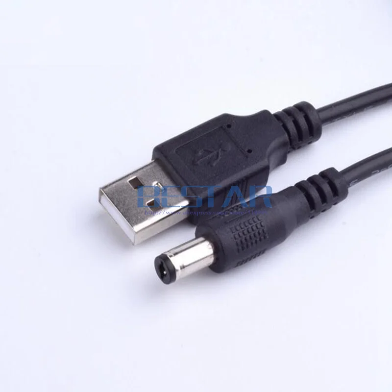 Convertidor USB negro a CC 5,5*2,5mm Cable adaptador de enchufe de alimentación 1M/3 pies para conector de carga tamaño 5,5mm X 2,5mm