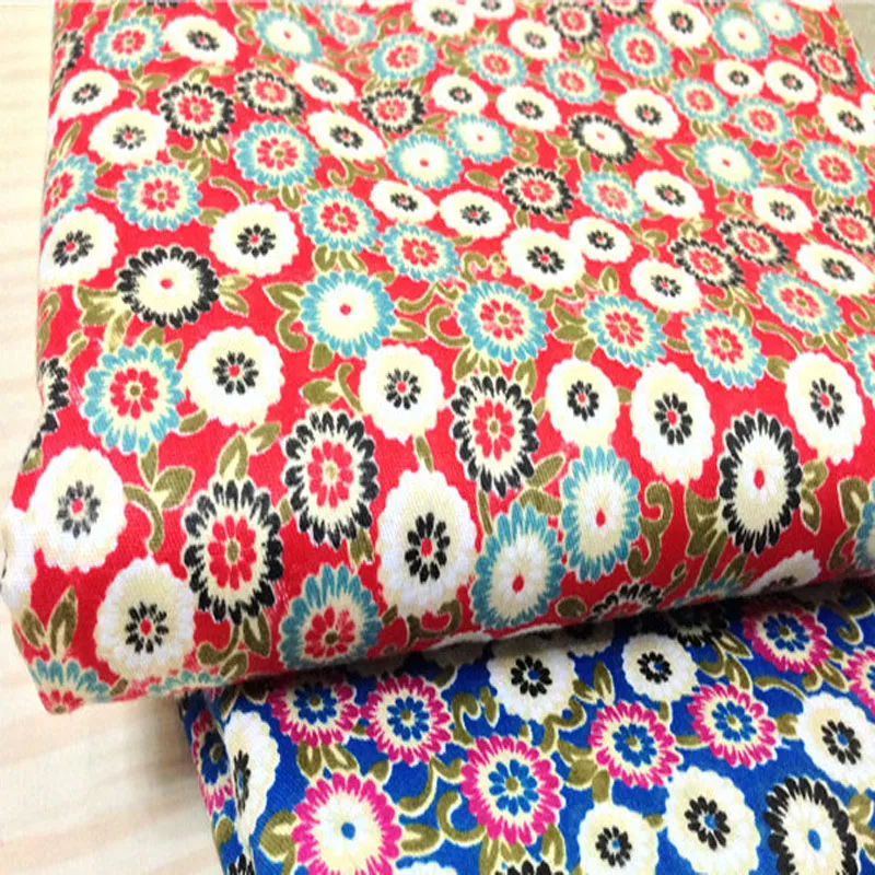 50x40cm Graceful Blue & Red Sunflowers Floral Fabric Cotton Fabric Bundle For DIY sewing Doll Cloth