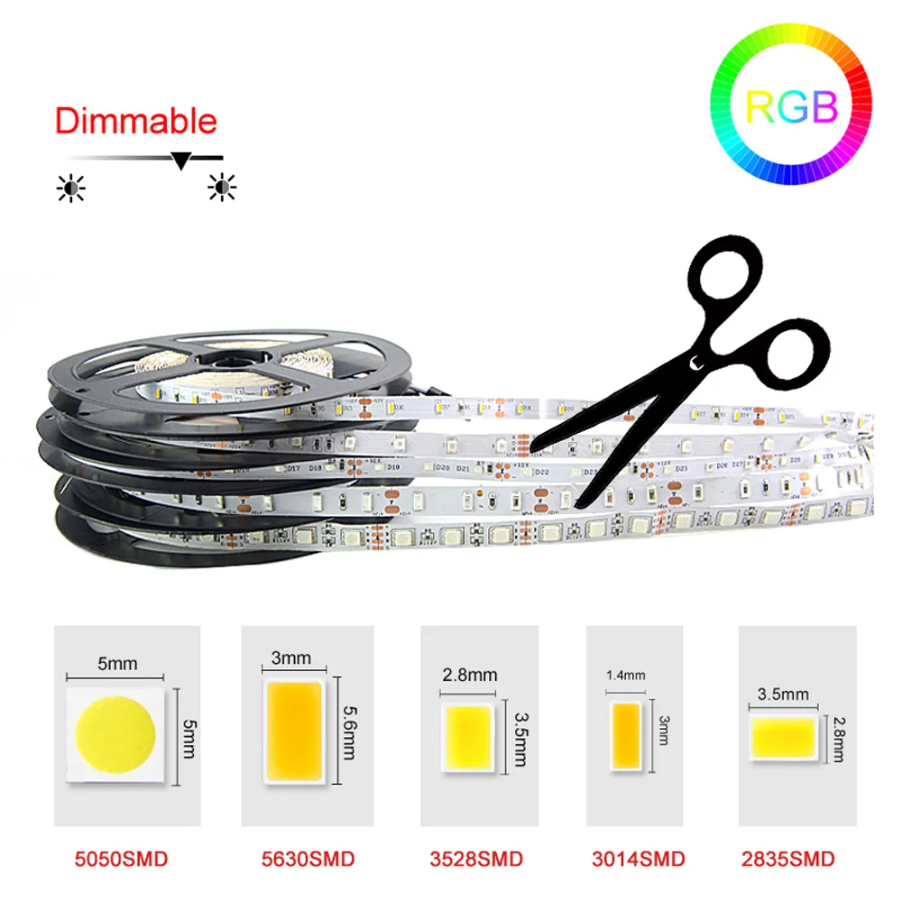 

led strip 3528 5050 5630 3014 SMD strip light 5 M 300 LED Non waterproof fleixble strip W/WW /Red/Y/B/G/RGB color