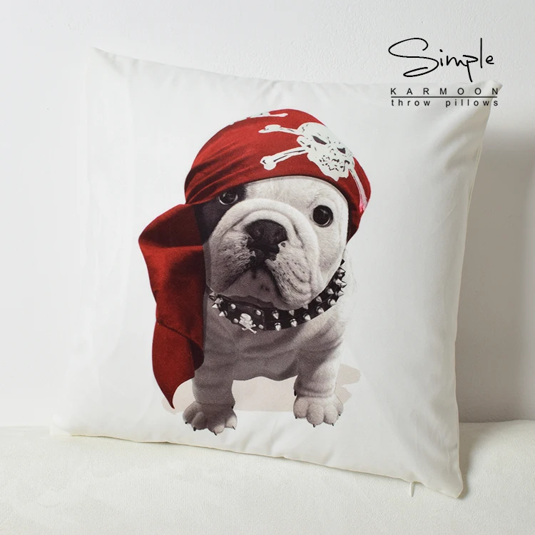 Novelty Fun Bulldog Velvet Cushion Cover Cool Punk Priate Bulldog Throw Pillow Case Decorative Dog Pattern Pillow Covers Cases