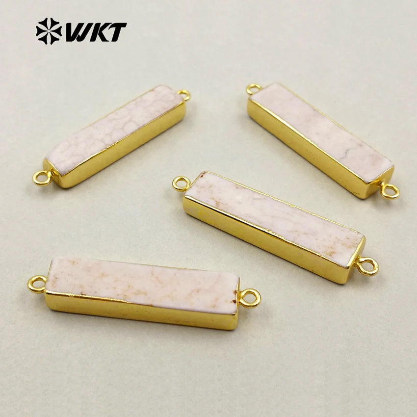 WT-C224 WKT Natural Stone Connector Rectangle Shape Connector With Gold Color Trim Connector For Jewelry Design Findings