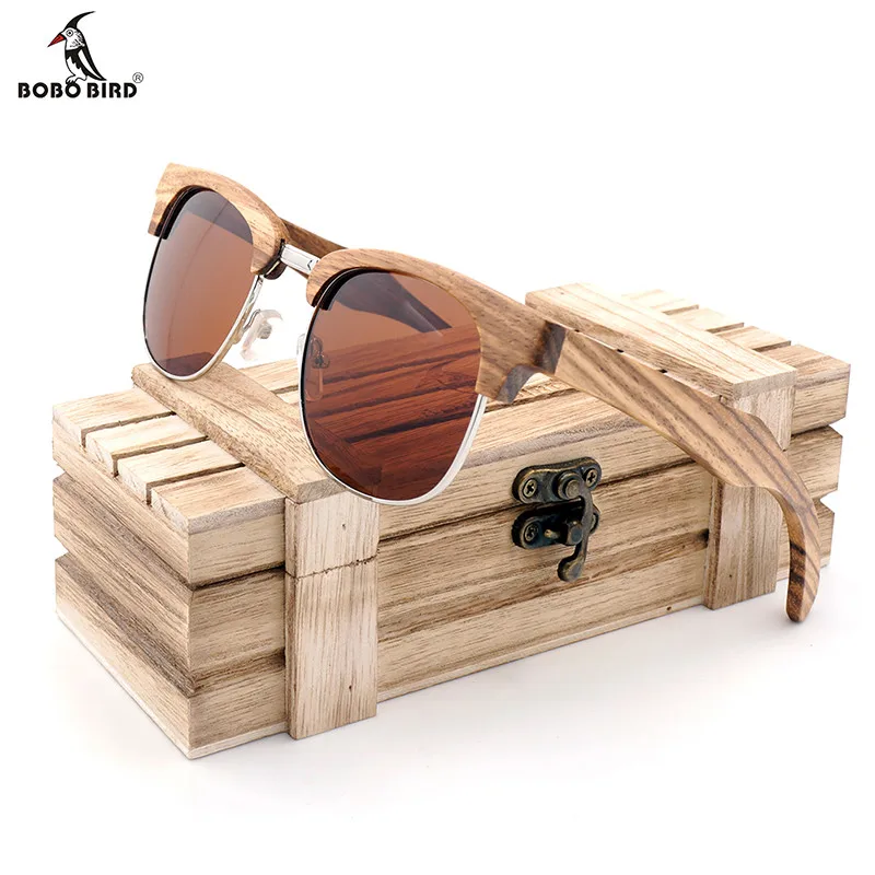 BOBO BIRD Brand Zebra-stripe Design Luxury Sunglasses Women Original Wood Handmade Sun Glasses Man Fashion Vintage Style