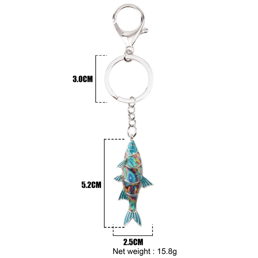 Bonsny Enamel Freshwater Fish Key Chain Key Ring Handbag Bag Charm Keychain Accessories Fashion Ocean Animal Jewelry For Women