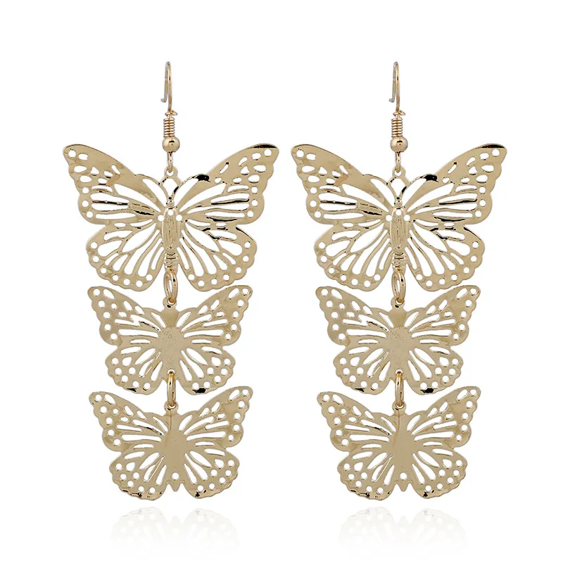 Retro Lovely Gradient Animal Butterfly Dangle Earrings Brincos Female Gold Black Color Punk Gothnic Earring Jewellery Hot JY3121