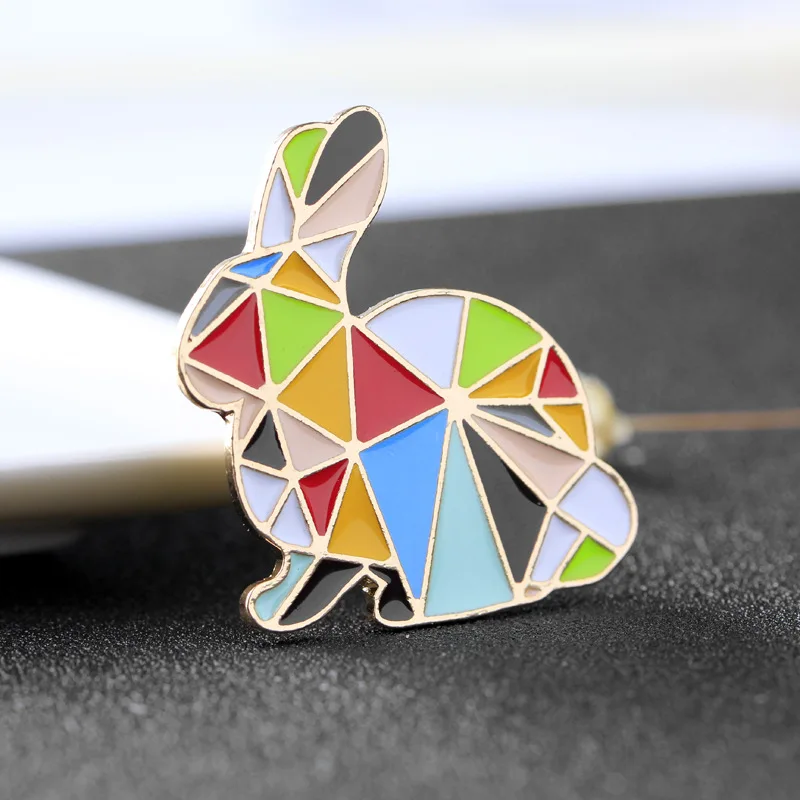 Fashion Creativity Cartoon Geometric Rainbow Bunny Colorful Enamel Brooch Alloy Pins For Gifts Wholesale 24pcs/lot