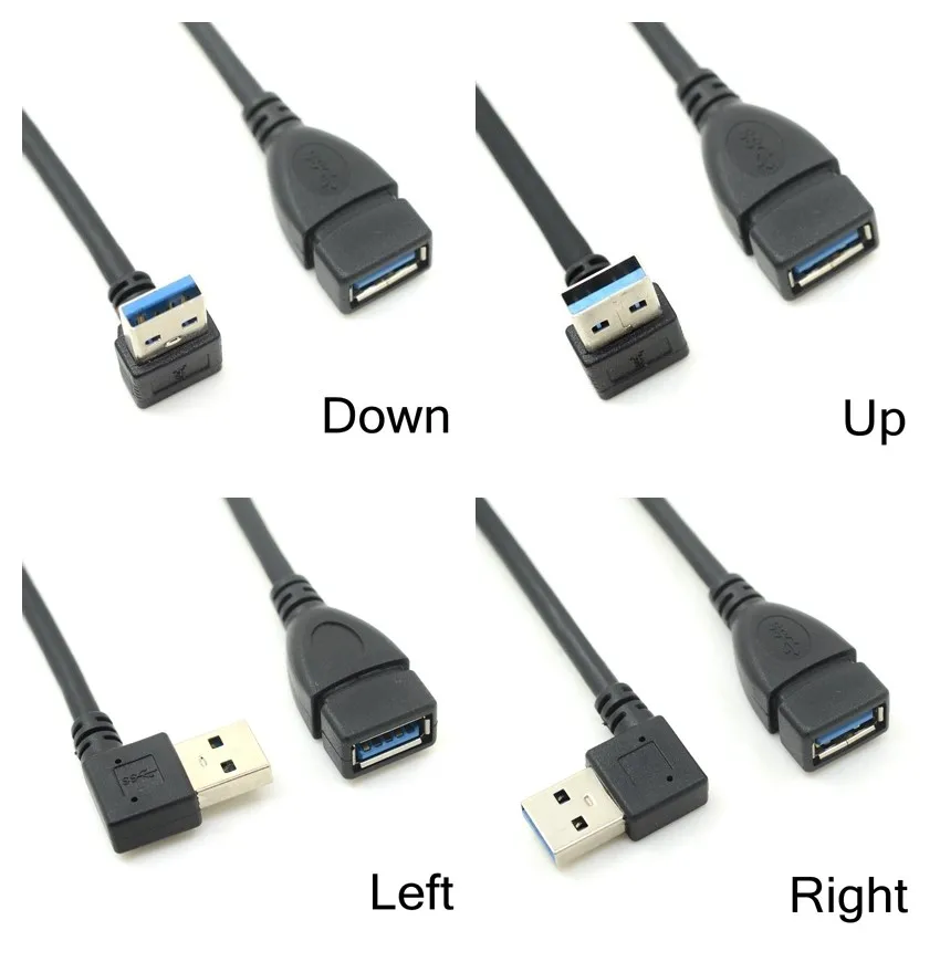 USB 3.0 Cable Extension Male to Female Cable 90 Angle Up & Down & Right & Left Cord