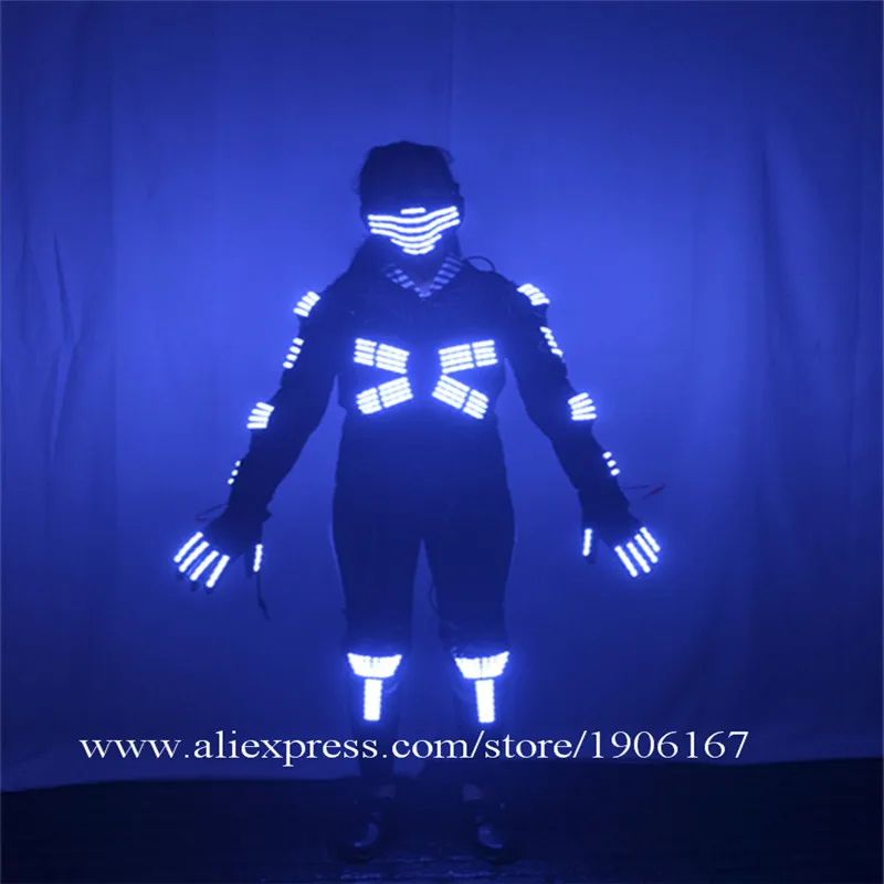 RGB Led Luminous Robot Men Suit DJ Armor Mask Gloves Display Colorful Led Light Up Growing Costumes Performance Outfits Clothes