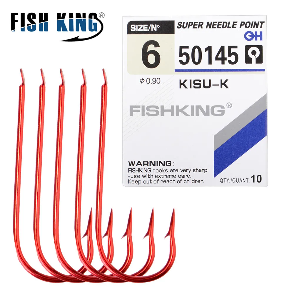 

FISH KING 10Pcs High Carbon Steel Fishing Hooks Barbed Hooks Size #6-#16 Carp Fishing Accessories Fish Hook Set With Eyes Pesca