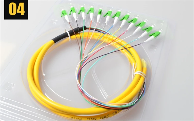 12core LC/APC حزمة أسلاك التوصيل المصنوعة من الألياف الضوئية الملونة 1.5mtr 9/125um SM ftth كابل 12 منفذ مع سترة صفراء مصنع ELINK