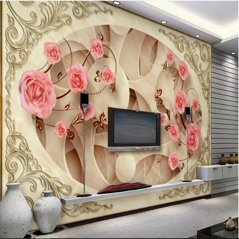 

wellyu Custom large - scale murals Continental Marble pattern tiles TV backdrop wallpaper papel de parede para quarto