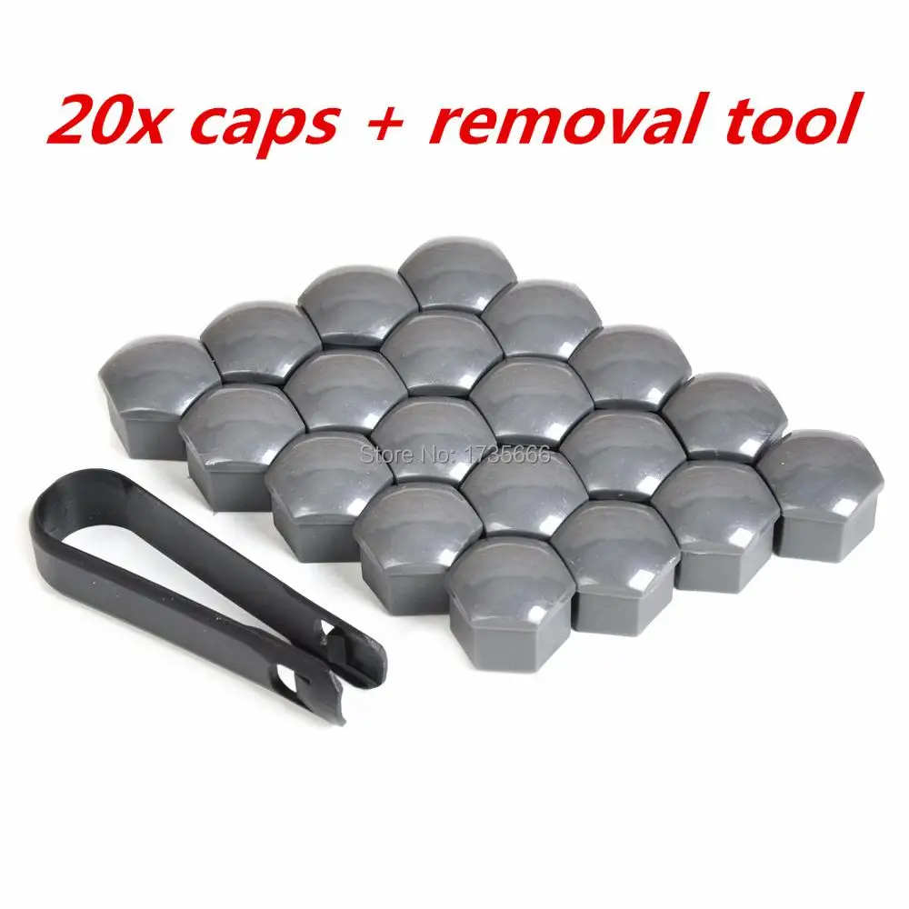 20pcs (Gray) Wheel Lug Nut Center Covers Bolt Caps With Removal Tool for VW Passat fOR Audi A4 321601173A