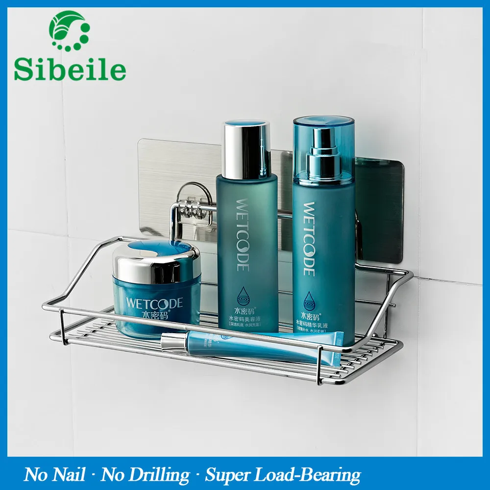 

SBLE Stainless Steel Bathroom Shelf Strong Suction Dual Sucker Washing Room/Kitchen Corner Basket Wall Mounted Shampoo Rack