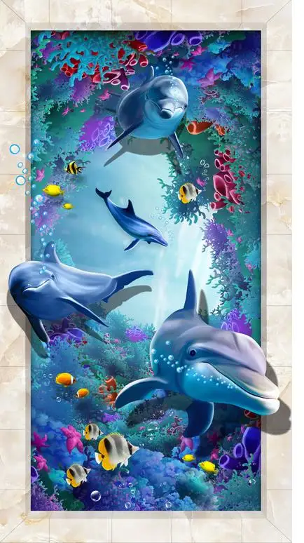 Sea World Dolphin floor mural painting PVC waterproof floor 3d floor painting Wallpaper 3d stereoscopic